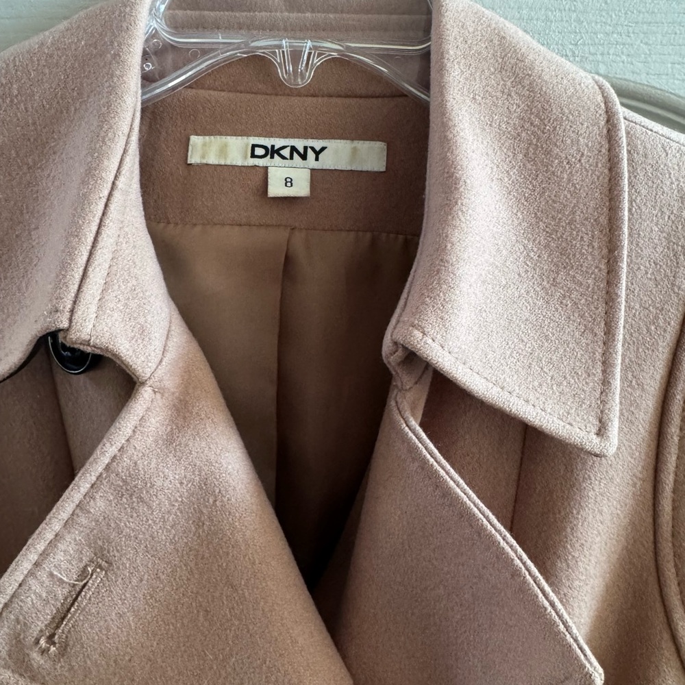 DKNY Women’s‎ Double-Breasted Belted Peacoat Wool Blend Blush Pink Size 8 - Picture 3 of 5
